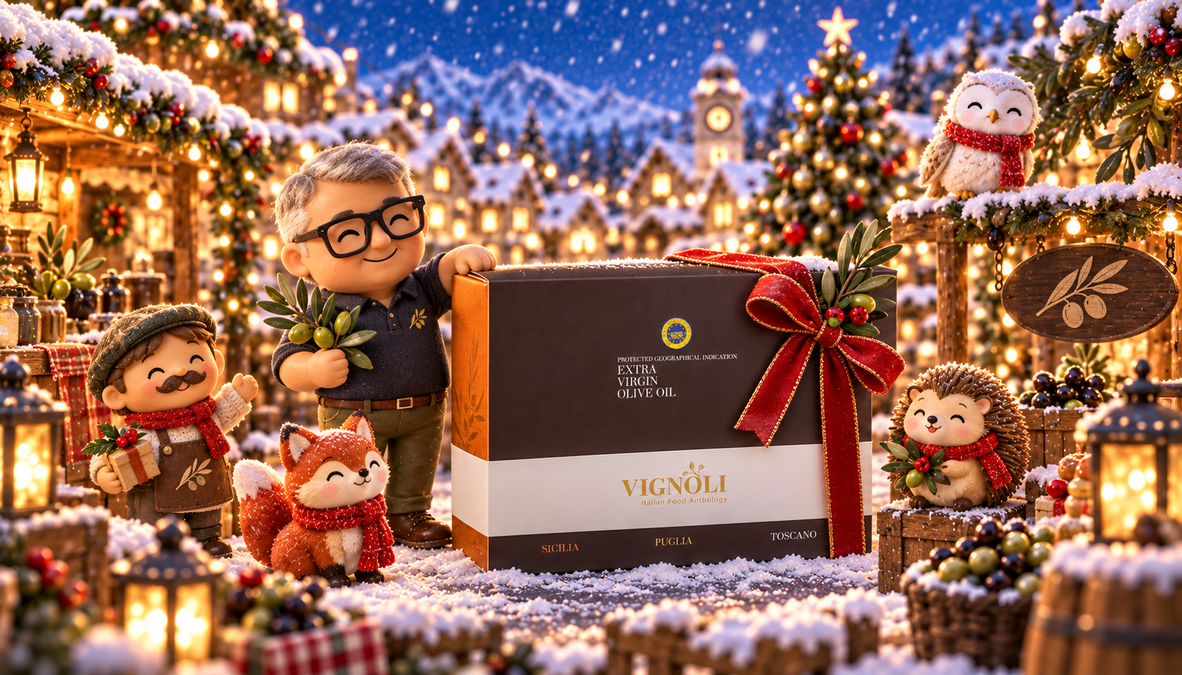 Claudio and his Christmas companions with the Vignoli gift box
